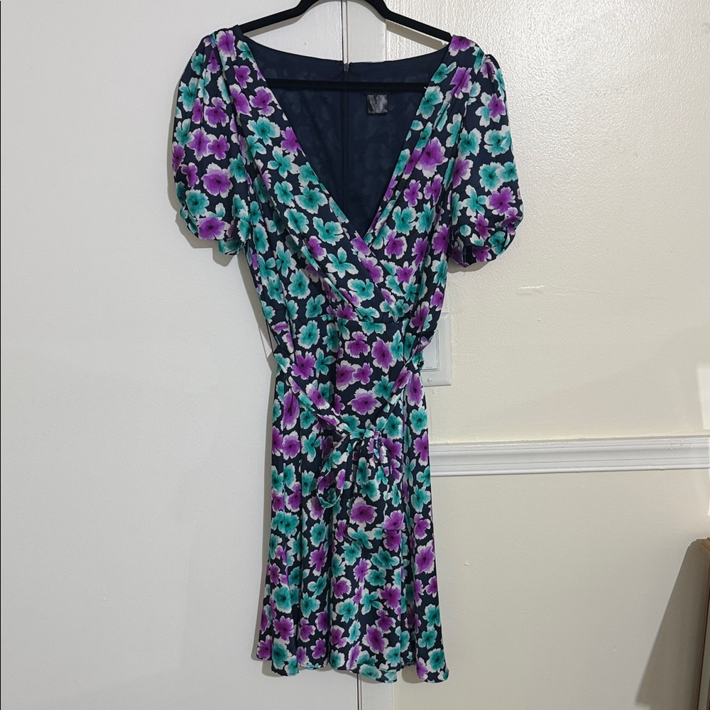 DKNY Purple and Green Floral Mini Dress
